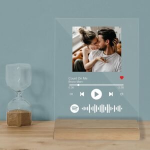 Acrylic Customized Photo and song Glass Spotify Plaque with wooden stand