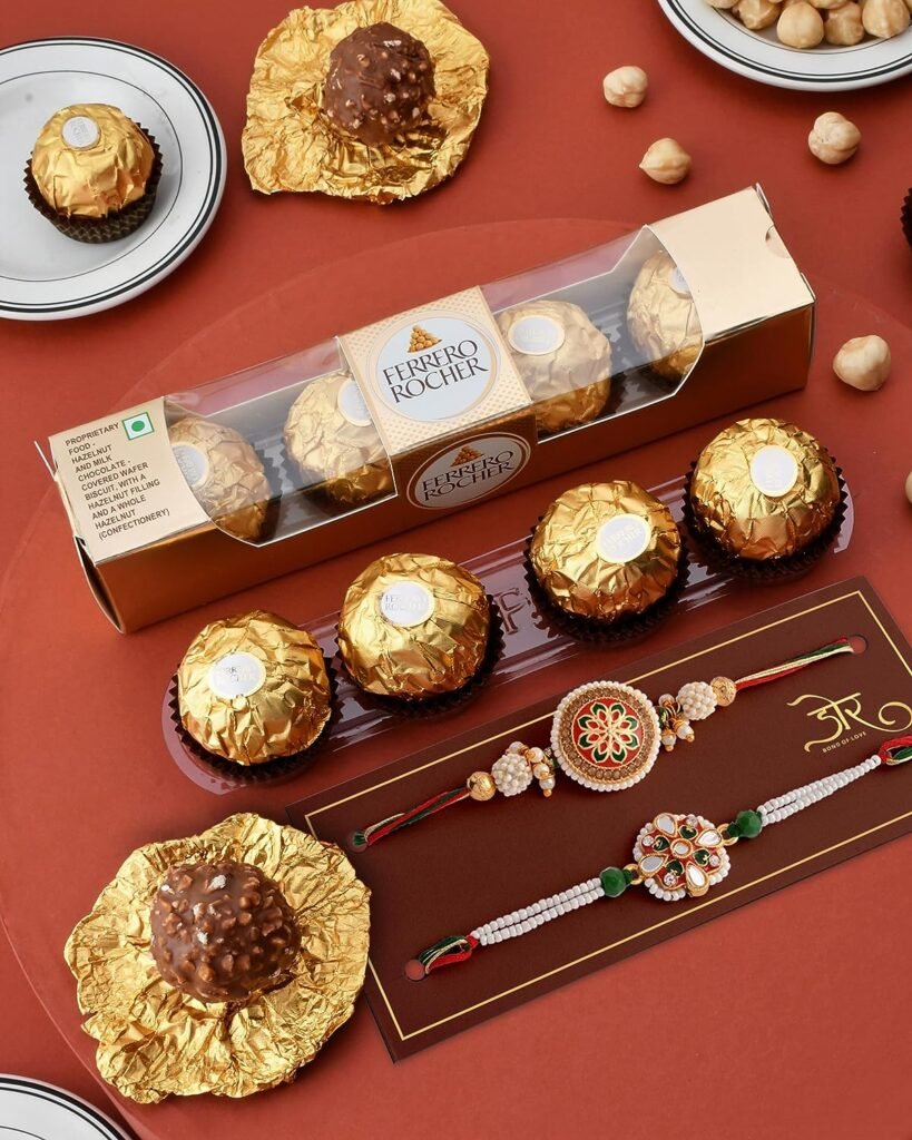 2 rakhi with chocolate Ferrero Rocher Pack of 4 Chocolates